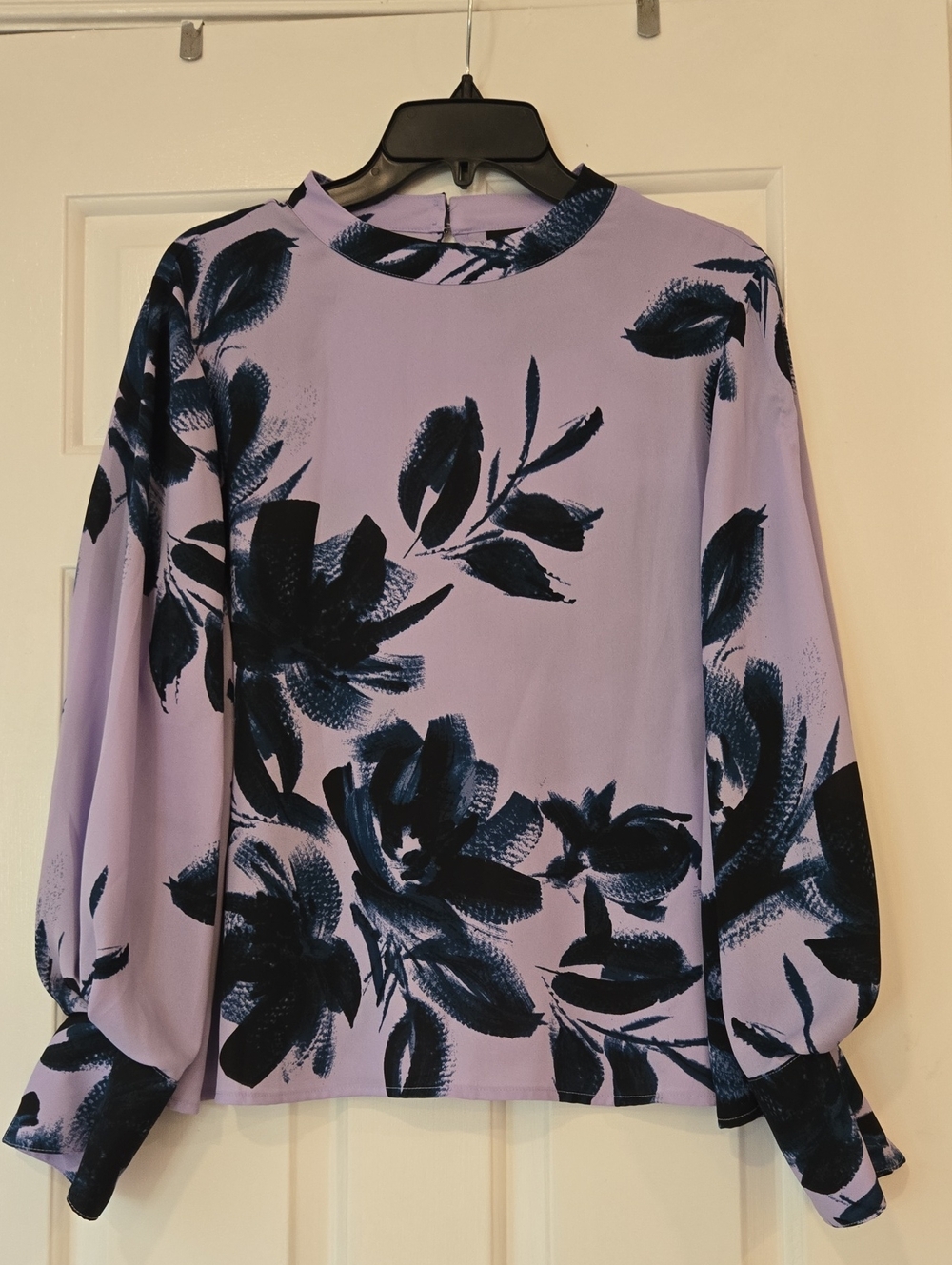 Worthington Petite Large Lavender Floral Blouse Women's Long Sleeve - Picture 3 of 13